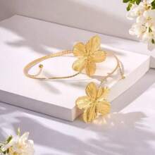 1 pieza de brazalete de metal con flor exagerada, de moda y simple, como regalo para una amiga
