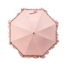 Black Rubber Lace Sun/Rain Umbrella, Straight Rod Bent Handle Sun/Rain Umbrella, Parasol