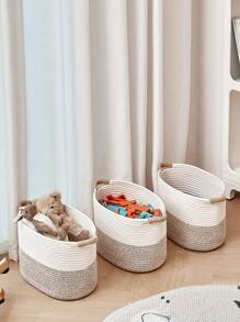3pcs Elliptical Laundry Basket,Tall Laundry Basket With Handles, Toy Storage Basket,Jute Clothes Hamper Woven Rope Laundry Hamper For Decorative Storage Of Dirty Clothes,Toys And Blankets In Bathroom,Baby Room And Living Room