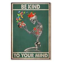 1pc Wall Arts Posters Vintage Decorative Board Wall Retro Images Canvas Painting Kindness Losing Reason Find Your Soul Yoga Poster Retro Home Decoration Optional Frame ,Wall Art With Frame - Multicolor - View 23
