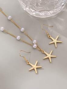3pcs/Set Girls Pearl Shell, Star, Heart Necklace And Earrings Set - Multicolor - View 7