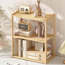 1pc Desktop Solid Wood Bookshelf, Office Storage Shelf, Solid Wood Simple Bookcase Wooden Storage Shelf, Suitable For Home Desk Storage