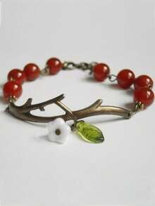 1pc Flower, Leaf & Branch Design Beaded Bracelet, Multi-Colored Natural Stone, Metal, Resin, Acrylic, Fresh And Natural Style For Women, Party, Everyday Outfit Accessory - 彩色 - 查看 5