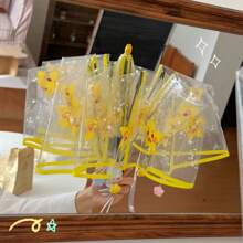 Auto-Open Starry Clear Umbrella - Cute Cartoon Design With Charm Pendant, Thickened Hands-Free Parasol For Students, Photogenic Sun & Rain Protection