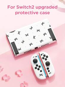 1pc Caparl Polka Dot & Bow Decor Pattern Protective Case, Compatible With New 2 (2025), Switch NS/Switch OLED/Lite, Accessory Compatible With Switch 2 Console, Full Set Package, Storage Case With Card Slot, Switch Protective Cover, Romantic Gift Compatible With Switch Players