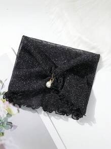 1 pièce Écharpe décorative en filet élastique de couleur unie avec perles pour femmes