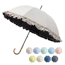 Black Rubber Lace Sun/Rain Umbrella, Straight Rod Bent Handle Sun/Rain Umbrella, Parasol