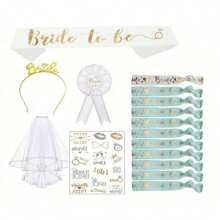16 pièces/set Décorations de Enterrement de Vie de Jeune Fille, Parure de Bijoux pour Mariée, Accessoires de Fête de Mariage pour Femme incluant Écharpe "Mariée à Être", Bracelets, Tiare, Voile et Tatouages, Noël