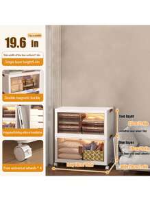 5layer Foldable Storage Cabinet, Plastic Sundries Organizer With Doors & Wheels, Stackable Large Capacity Home Organization For Bedroom, Living Room, Kitchen, Easy Assembly & Space-Saving Design