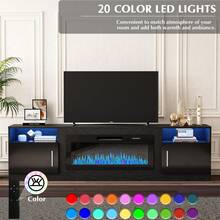 [2 Packages Shipping]Fireplace TV Stand With 36" Fireplace, Up To 80" TVs, 70" Entertainment Center, With20 Color Lights, TV Media Console With Storage Cabinets For Living Room,Thanksgiving,Christmas  Gift - BLACK-80inch - 查看 3