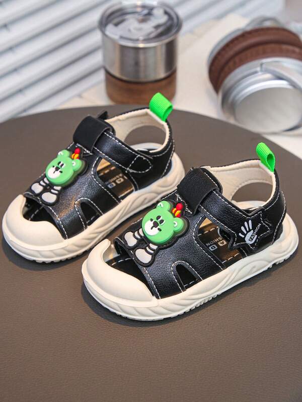 1 Pair Kids Cute Hollow Breathable Soft Bottom Anti-Slip Closed Toe Sandals With Cartoon Decor, Great For Toddlers Learning To Walk, Suitable For Summer