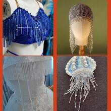 1yard Crystal Pendant Beaded Tassel Trims DIY Garment, Stage Costumes, Home Decor, Headwear, Hat Accessories