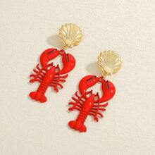 3-Piece Set Cute Seaworld Style Lobster Beaded Necklace Earrings Set, Fashion Seaside Creature Pendant Necklace Earrings, Suitable For Summer Holiday Wear, Adjustable Necklace For Women's Daily Beach Vacation Accessory (Handmade, Color & Design May Vary Slightly)