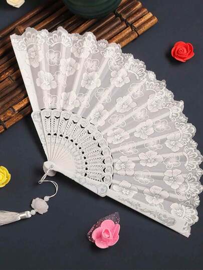 1 Pc Hand Fan (For Women) Large Folding Fan, Vintage Folding Fan, Decorative Fan, Home Decoration, Graduation Fan, Fan, Cherry Blossom Fan, Chinese Style, Ancient Style Ladies Folding Fan, Summer Carry-On, Dance Fan, Folding Fan