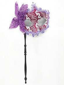 Women Masquerade Mask With Holding Stick Party Mask Half Face Mask For Halloween,There Are A Few Glue Stains In Some Local Areas. If You Are Concerned, Please Take The Photo With Caution - Black - View 18