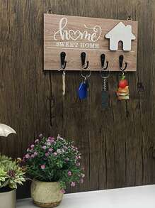 1pc Wall Mounted Wooden Keyholder Hook, Suitable For Front Door, Kitchen, Store, Home, Office, Car, Vehicle Keys, Vintage Decor For Home, Room, Wall