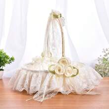 Elegant Lace Fabric Wedding Basket, Bridesmaid Handheld Flower Basket For Western Wedding Decor