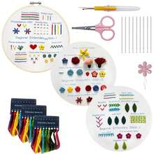 3 Set Embroidery Kit For Beginners Adults, Easy To Learn, Needlepoint Kits For Adults With Stamped Embroidery Patterns With Stamped Patterns, Embroidery Hoop, Colorful Threads, Tools,Christmas Gifts. - 3 Set - View 1