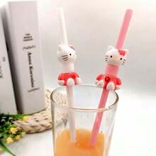 Sanrio 10 pezzi di cannucce con logo del cartone animato Hello Kitty, cannucce di ricambio da 40 once, 30 once e 20 once, cannucce in plastica riutilizzabili a tema Hello Kitty, forniture per feste a tema Ringraziamento, Natale, Ognissanti, forniture per il ritorno a scuola