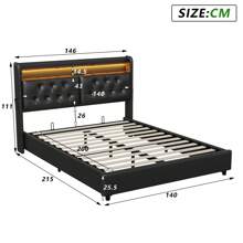 Upholstered Bed, 140x200/160x200/180x200cm, Double Bed For Adults, Hydraulic Storage Bed, Headboard With Storage Compartments And Pockets, PU, ​​​​Black