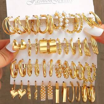 48pcs Fashion Simple Faux Pearl Multi-Layer Twist Pattern Women's Earrings Set, Gift For Women Birthday, Dating, Vacation, Party, Versatile