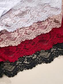 4件套女士性感内衣套装，蕾丝高腰弧形边框透气内衣 - 彩色 - 查看 9