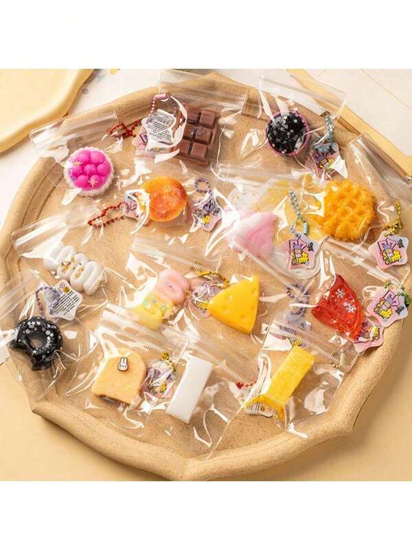 12 Pieces Of Food Kneading Bag PVC Pendant Decompression Toys, Each Individually Packaged, With A Wide Variety Of Different Foods, Can Release Suppressed Emotions Through Squeezing.