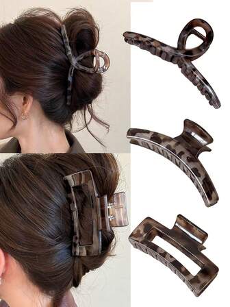 3 قطعة مشابك شعر مربعة ذات تصميم صليب بطبعة نمر عتيقة، مخصصة لجمع الشعر في كعكة أو ذيل حصان، قطع شعر عادية، هدية مثالية للتخرج والشكر والعيد الميلاد