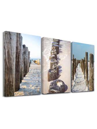 3pcs Beach Wall Decor, Neutral Beach Print Posters, Coastal Wave Decorative Artwork, Modern Canvas Artwork Paintings, Wall Arts, Classic Paintings, Room Aesthetic, Home Decoration, Ideal Gift, For Living Room, Bedroom, Bathroom, Optional Frame