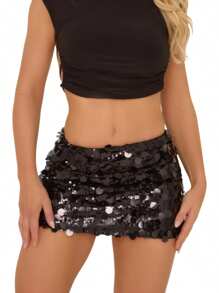 Women's Sparkly Sequin Mini Skirt Mid Rise Slim Fit Bodycon Short Skirt For Party, Work