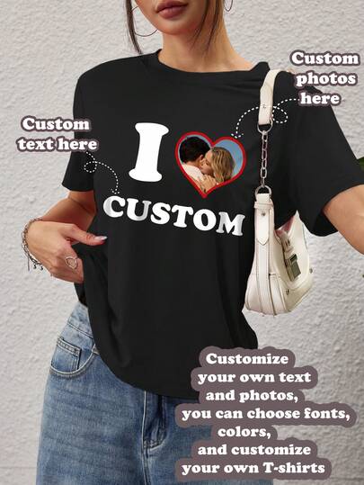 Anpassad personlig present, -- Anpassad, Anpassad singel dam-T-shirt, Lägg till din egen text/bild (märkesmönster/företagslogotyp/familjefoto/selfie, nummer/namn/citat/speciell mening/rolig mening/slogan, etc.), Snygg, Mode, Hipster, Casual, Minimalistisk chic, Personlig, Anpassad, Unik, Killkostymer, Kapselgarderob, Herr Basic/Street Style, Perfekta presenter till honom, Pojkvän, Familj, Vänner, För födelsedagar, För semester/helgdag, För skolan/tävling, För sport/klättring