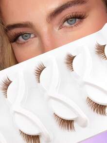 5 Pairs Brown Half-Strip False Eyelashes, Natural Makeup Effect, Transparent Stem, Create Lightweight Fluffy Cat Eye Makeup, Natural Short Accent False Eyelashes, Outer Corner False Eyelashes, 3/4 False Eyelashes, Reusable Eyelash Set - 自然纖長款 - 查看 9
