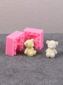 1pc Bear Couple Shape Silicone Mold For Diy Making - Pink - View 5