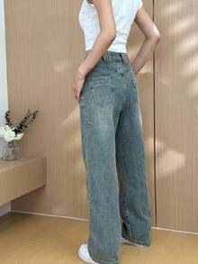Women's Slim Fit Embroidered Wide Leg Jeans - Retro Blue - View 5
