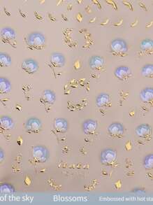 1Pc Gradient Floral Nail Stickers Acrylic Sliders Golden Pink Blossoms Flowers 5D Embossed Nail Slider Decals Self-Adhesive Nail Art Supplies Manicure Decor