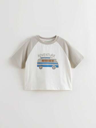 MARC&JANIE 男童休闲可爱卡通汽车图案圆领短袖T恤，夏季