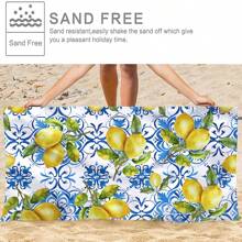 1 pieza Toalla de playa de microfibra ultra suave con estampado de limón - Absorbente, secado rápido, adecuada para nadar, acampar, bañarse y decoración del hogar, esenciales de viaje, accesorios de viaje, artículos esenciales de playa