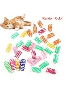 自玩宠物猫玩具，塑料彩色弹簧弹跳猫玩具，猫用品，包括猫皱纹纸/猫螺旋弹簧 X 2/4/8/10/12/14/20/30/40/50/60 件；创意玩具，消磨时间并保持健康，互动重型塑料彩色玩具，用于捉弄、咬、狩猎，小猫玩具，情人节送给猫/狗的礼物 - 彩色 - 查看 3
