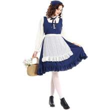 Costume da Ragazza dei Fiammiferi per adulti, stile di pittura ad olio pastorale di fattoria, abito da cameriera blu navy