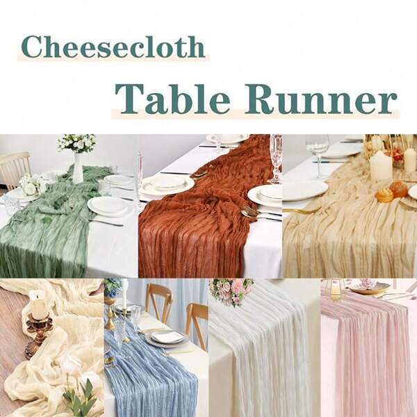 Juego de camino de mesa y servilletas de gasa tipo cheesecloth, camino de mesa de gasa estilo bohemio con servilletas, camino de mesa y servilletas arrugadas rústicas para ducha nupcial, ducha de boda, fiesta de cumpleaños, cena familiar, decoración avanzada de banquetes y decoración de fiestas de diversos festivales - 1 pieza/6 piezas/36 piezas/60 piezas/1+6 piezas/2+12 piezas/3+18 piezas