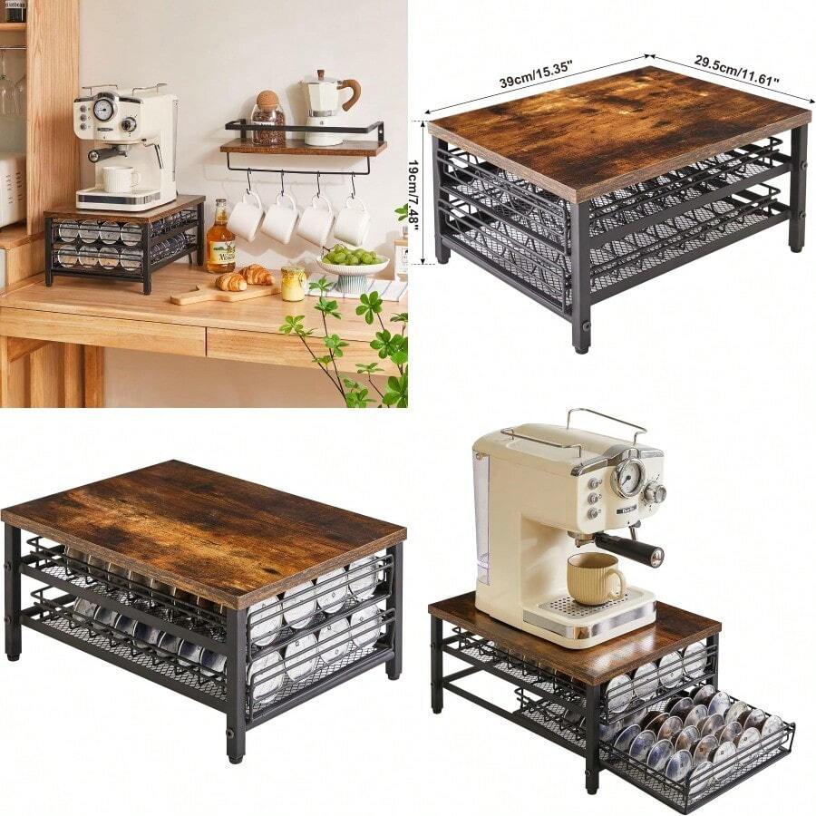 2Tier Coffee Pod Drawer Holder For Nespro Capsule Pods Storage Organizer Compact Under Coffee Pot Storage Drawer Slim Home Kitchen Counter Organizer TCJ102H - RusticBrown - View 1