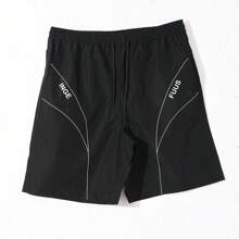 Men's Summer Athletic Workout Woven Shorts, Stripe Decor, Outdoor Basketball Sports