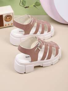 Toddler Girls' Fashion Roman Sandals, Platform High Heels, Elegant Princess Shoes For Daily Wear, Party, Wedding - Khaki - View 6