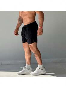 2 In 1 Bermuda Shorts For Gym Training - Men's Dry Fit Shorts - 黑色 - 查看 2