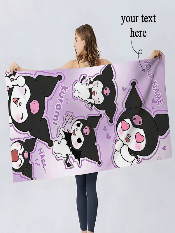 Sanrio 1 pieza Toalla de baño de microfibra suave y de secado rápido con tema personalizado de Sanrio Kuromi, muy absorbente, de estilo moderno, para baño, piscina, playa, decoración del hogar y cocina (nombre personalizado disponible) Artículos esenciales de playa Vuelta al colegio