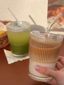 1pc, Transparent Bamboo Cup, With Lid, New Glass Cup, Suitable For Coffee Cups In The Company, Bedroom, Living Room, Only With A Good Cup Can You Have A Good Mood To Drink Water