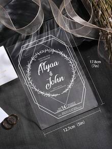 Invitación de boda de acrílico, invitaciones de fiesta, invitaciones personalizadas, invitación de acrílico, elegante invitación de boda de acrílico con RSVP, invitación de boda transparente - Multicolor - Ver 7