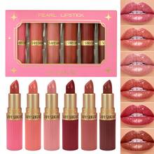 SAM SUGAR 6 件套珍珠闪光和哑光唇膏系列，持久、易涂抹、保湿丝绒唇膏，适合日常佩戴、节日和礼物