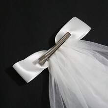 1 件新娘短头纱，带蝴蝶结头饰，社交媒体求婚拍照道具，法式白色迷你头纱