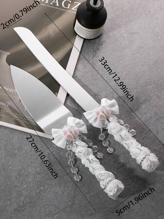 2 piezas Juego elegante de cuchillo y paleta para tarta de boda, herramientas de repostería estilo europeo romántico, adecuado para Navidad, Día de San Valentín, temporada de graduación, Año Nuevo, bodas, aniversario